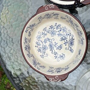 Blue Floral Lace Ceramic Serving Bowl & small Platter